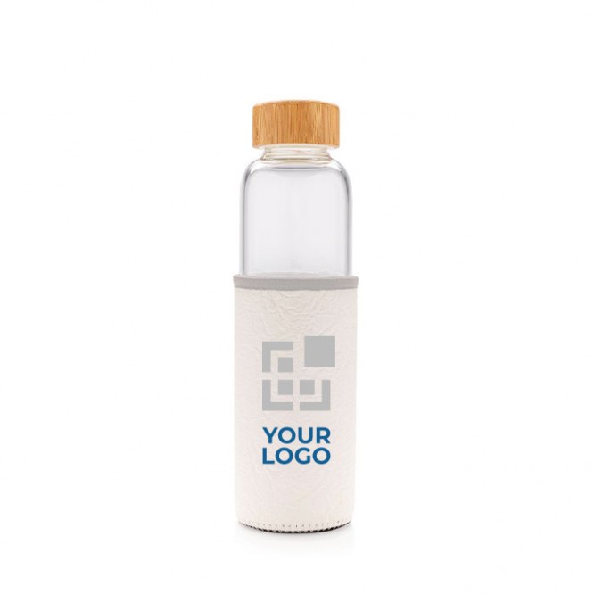 Botella de vidrio personalizada con funda color negro