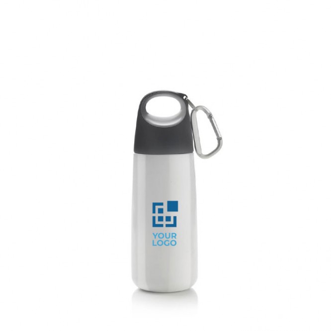 Botellas de acero pequeñas con logo color blanco