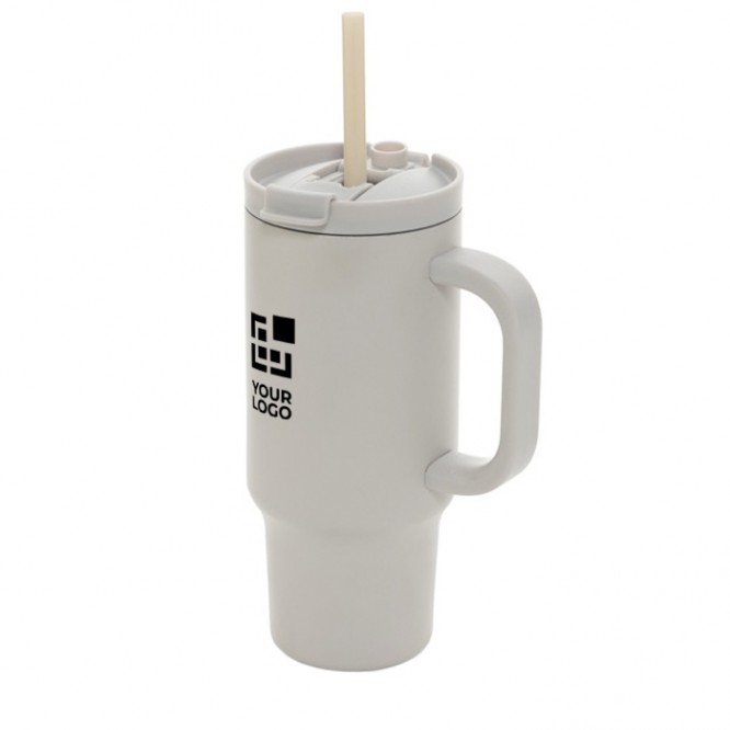 Vaso térmico de acero inoxidable reciclado con pajita y asa 480 ml Vaso térmico de acero inoxidable reciclado con pajita y asa 480 ml