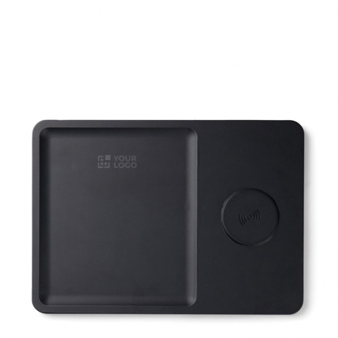 Cargador inalámbrico de escritorio ecológico con bandeja organizadora Cargador inalámbrico de escritorio ecológico con bandeja organizadora