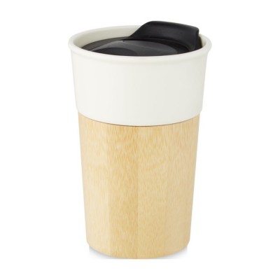 Taza para llevar de porcelana color blanco roto segunda vista