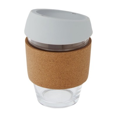 Vaso de vidrio con agarre de corcho color gris segunda vista
