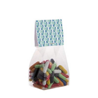 Bolsa de caramelos de regaliz con cabecera personalizable 100g