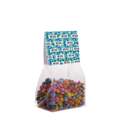 Bolsa de mini chocolates con cabecera personalizable 100g