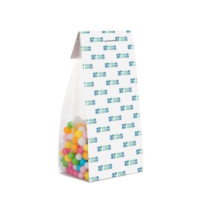 Bolsa de caramelos sabor fruta con cartón personalizable 100g