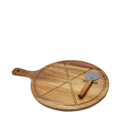 Tabla para cortar pizza de madera de acacia con 6 ranuras