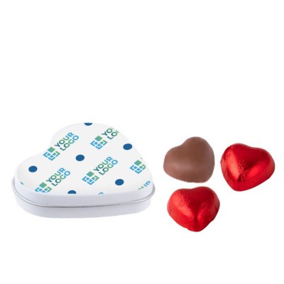 Lata en forma de corazón con 3 chocolates y tapa personalizable
