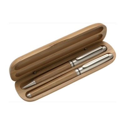 Set de bolígrafo y roller de madera
