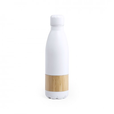 Botellas metálicas con franja de bambú color blanco