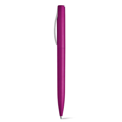 Bolígrafo de plástico con acabado metálico color fucsia