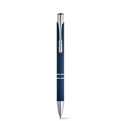 Bolígrafo de aluminio con cuerpo de goma color azul