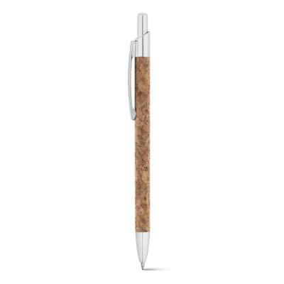 Bolígrafo publicitario de corcho con funda color marfil con logo