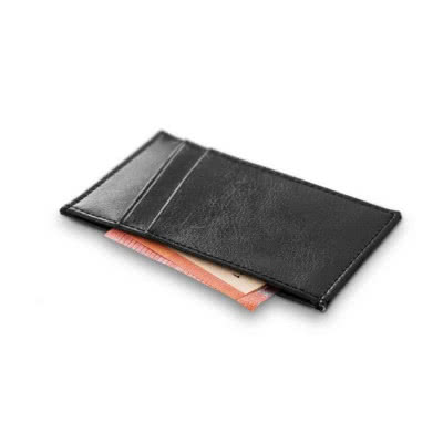 Billetera de piel para tarjetas color negro con logo
