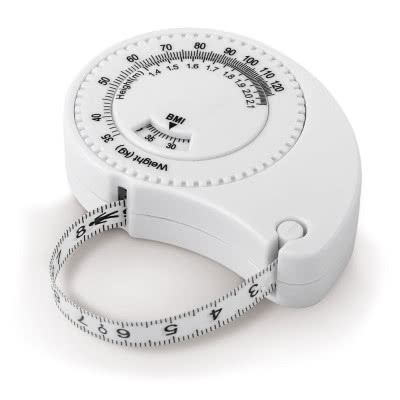 Cinta métrica con calculadora de IMC color blanco