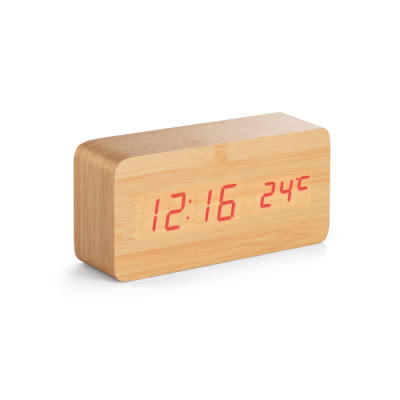 Reloj digital de efecto madera natural