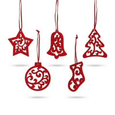 Cinco adornos de fieltro para Navidad para empresa