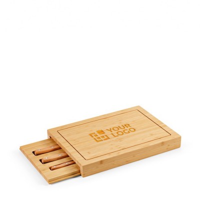 Tabla de bambú con bandeja deslizante y tres cuchillos de cocina