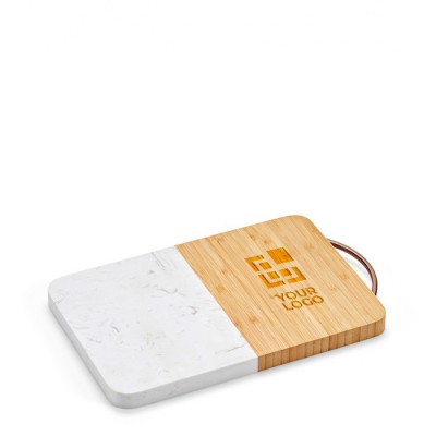 Tabla de corte de diseño hecha de bambú y mármol con asa superior