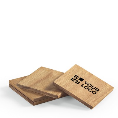 Pack de 4 posavasos sostenibles hechos de madera de acacia