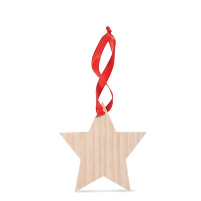 Estrella de madera con cinta roja