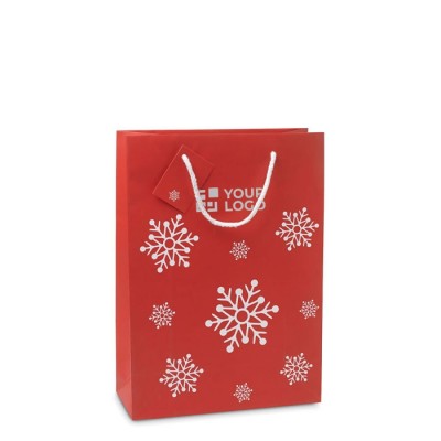 Bolsa navideña grande con copos con logotipo