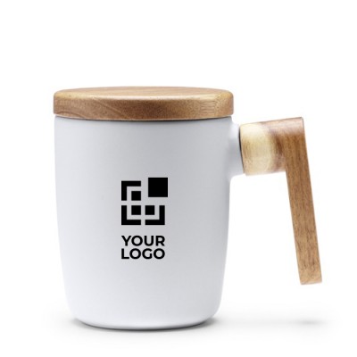 Taza ecológica de cerámica en acabado mate y asa de bambú 350ml