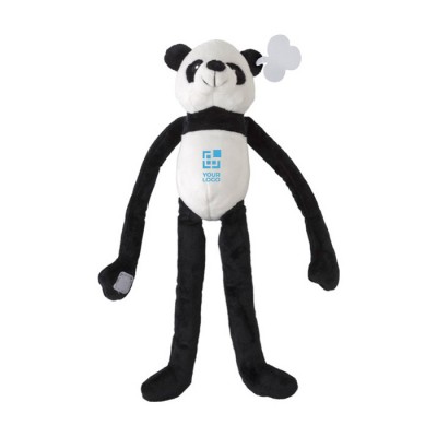 Panda de peluche con velcro en las manos y etiqueta con logo