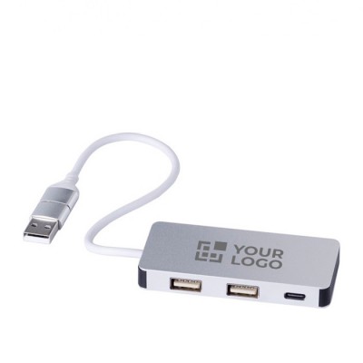 Hub USB de aluminio con 2 puertos USB A y 1 puerto USB C