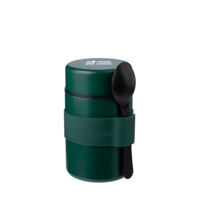 Fiambreras impresas térmicas de acero inoxidable con cuchara incluida color verde vista de impresión
