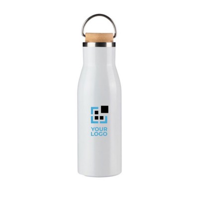 Botella de acero inoxidable reciclado con tapón de bambú y asa 500ml