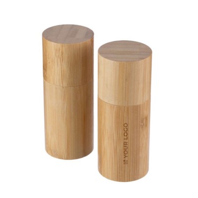 Set de 2 molinillos hechos d bambú para especias con tapón a juego