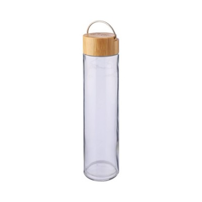 Botella de vidrio y tapa de bambú con asa de metal 500ml