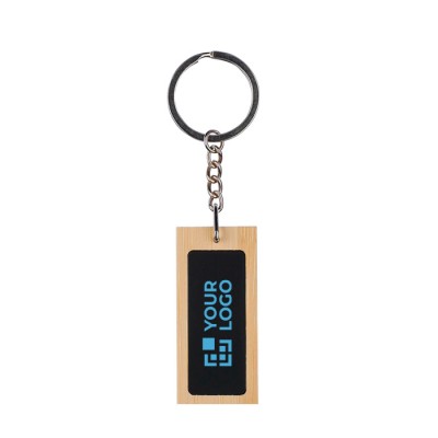 Llavero rectangular de bambú con superficie negra para personalizar