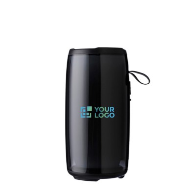 Altavoz negro con múltiples modos de iluminación ideal para exteriores
