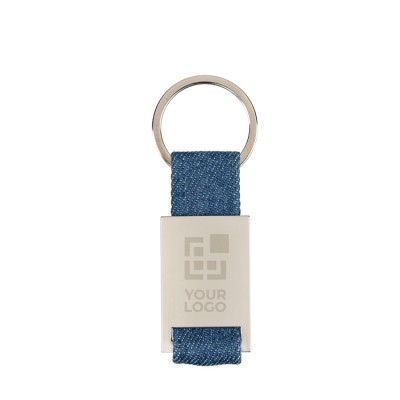 Llavero de zinc personalizable con detalle de tela vaquera