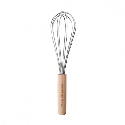 Batidor de mano de acero inoxidable con mango de madera a personalizar