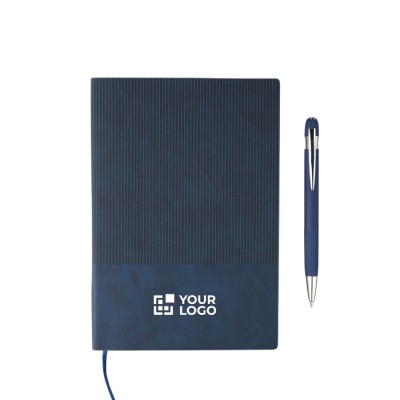 Libreta A5 con efecto pana en la parte superior y bolígrafo tinta azul