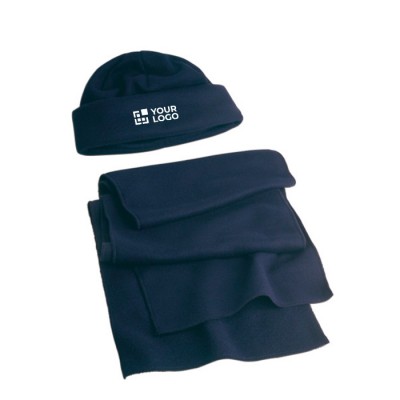 Set polar de poliéster con gorro y bufanda 200 g/m2 color azul vista de impresión