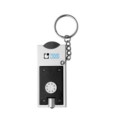Llavero con linterna LED y moneda para coche de la compra
