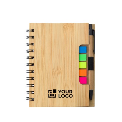 Libreta con varias notas adhesivas en el interior A6 hojas a rayas