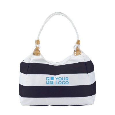 Bolsa de playa de poliéster marinera con bolsillo interior color azul marino vista de impresión
