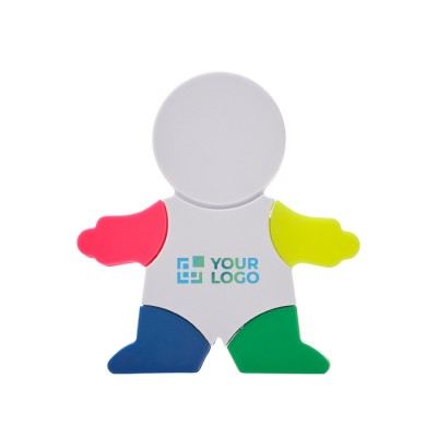 Marcador en forma de muñeco con 4 colores fluorescentes con limpiador