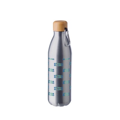 Botella de aluminio mediana con tapón de bambú y mosquetón 500ml