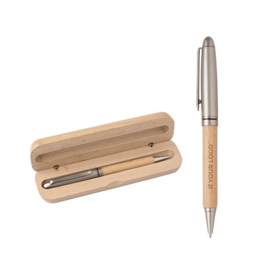 Bolígrafo de madera con estuche a juego tinta alemana Dokumental azul