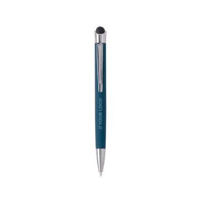 Bolígrafo de aluminio táctil en estuche de metal tinta azul