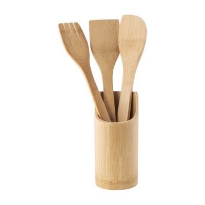 Tenedor, cuchara y paleta en madera