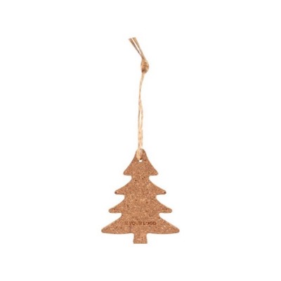 Adorno navideño hecho de corcho en forma de árbol con cordón