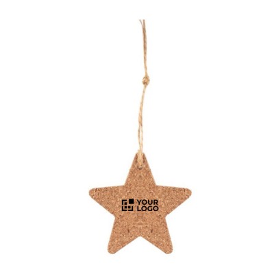 Adorno navideño hecho de corcho en forma de estrella con cordón