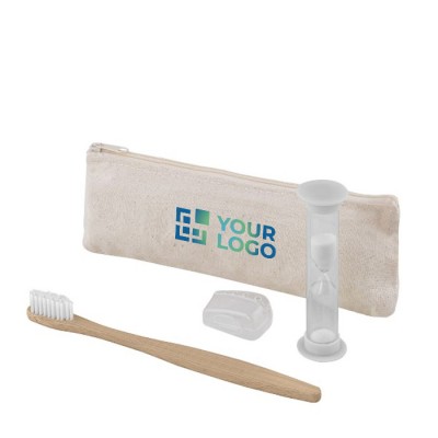 Set dental con cepillo de dientes y reloj de arena en estuche