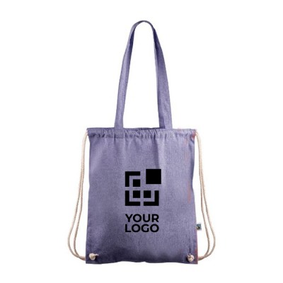 Bolsa y mochila de cuerdas 2 en 1 de algodón Fairtrade 140g/m2 color azul vista principal